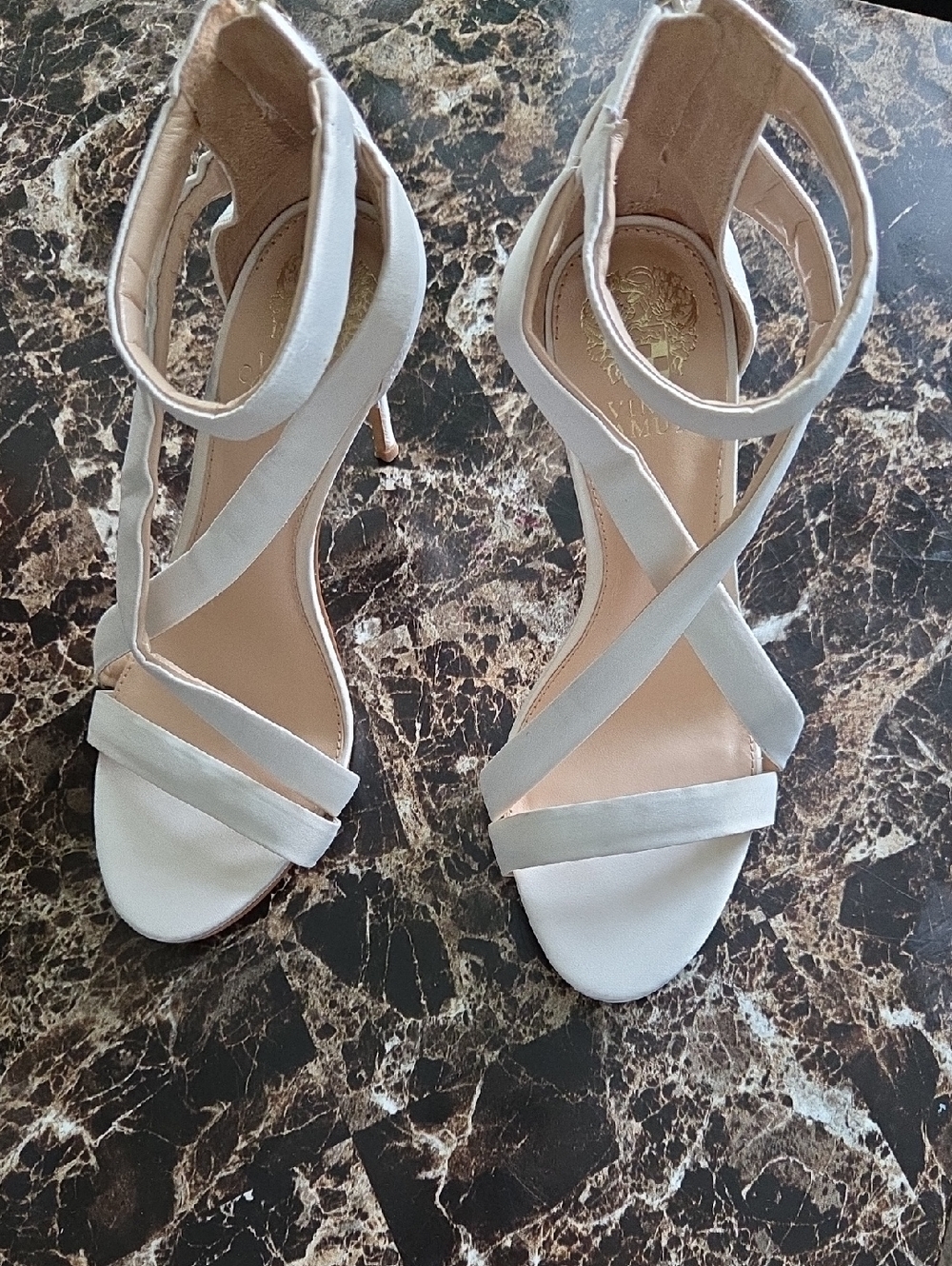 Vince Camuto Devin Cross-Strap Ankle Tie Heeled Sandals - Cream